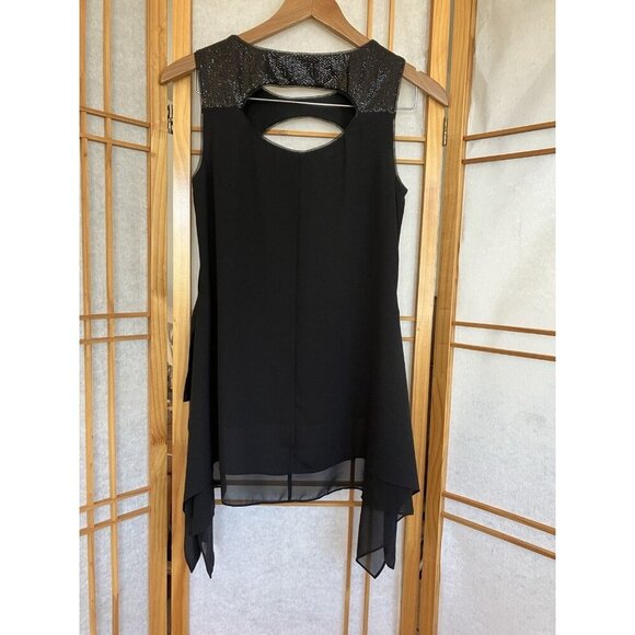 BCBGMaxAzria Bianca Top Black Chiffon & Sequined Eyelet, Blouse XXSmall - Picture 7 of 13